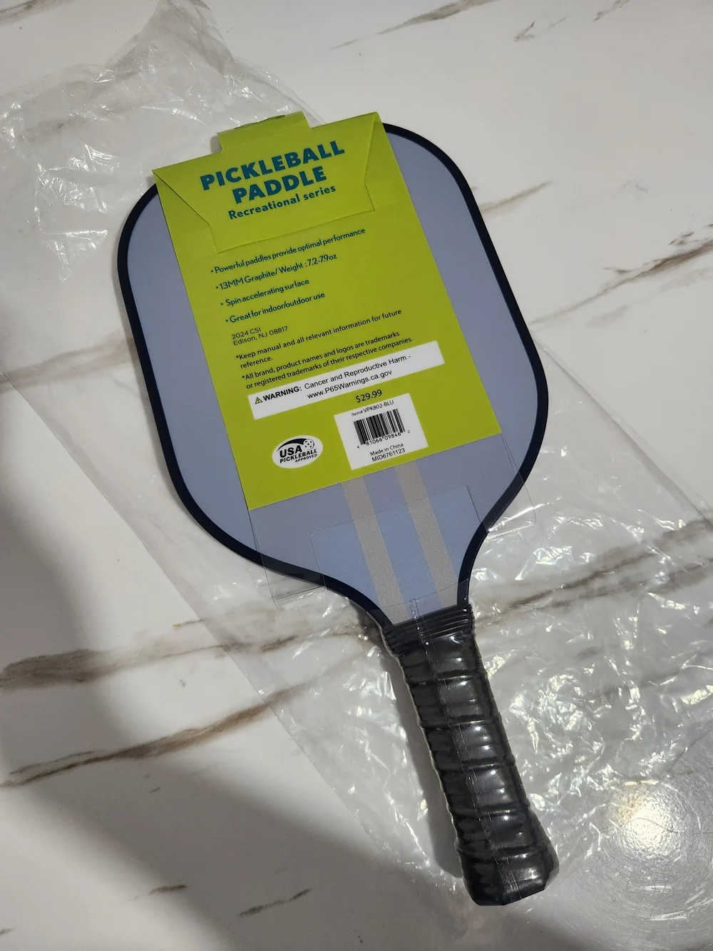 13MM Pickleball Paddle - Navy with Gray Stripes / Sky Blue